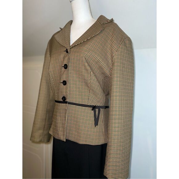 Women’s Tan & Black Bow Waist Button Blazer Dainty 20W - Picture 3 of 8